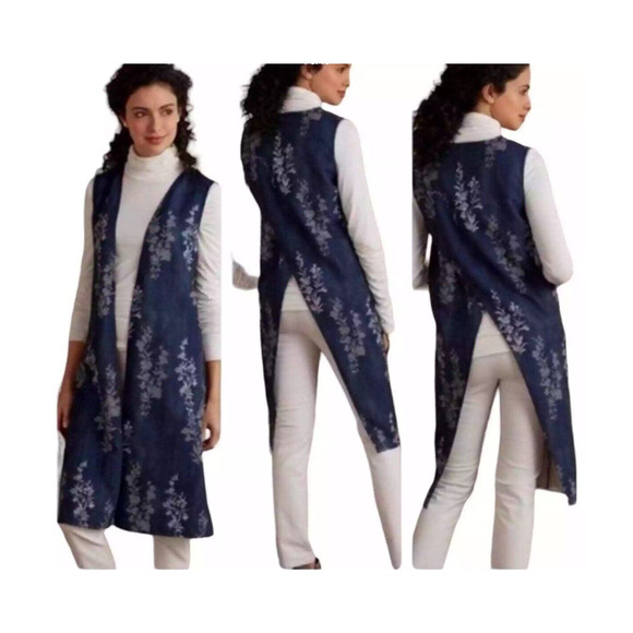 Soft Surroundings Longline Vest Women's Size M Boho Beachy Festive Open Front - Picture 1 of 12